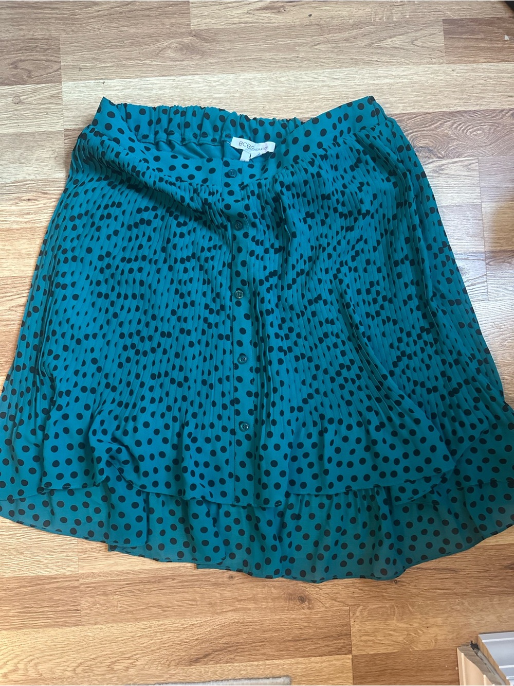 BCBG Teal Polka Dot Pleated Skirt size M